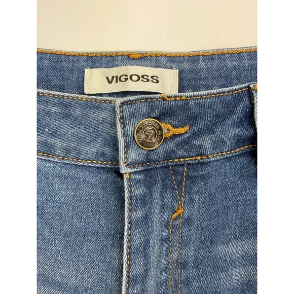 VIGOSS Women's Carpenter Denim Jean Shorts Size 27 Raw Hem Stretch High Waisted - Picture 4 of 8